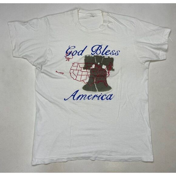 VINTAGE God Bless America Graphic T-shirt Men Large 90s Single Stitch - Picture 1 of 11